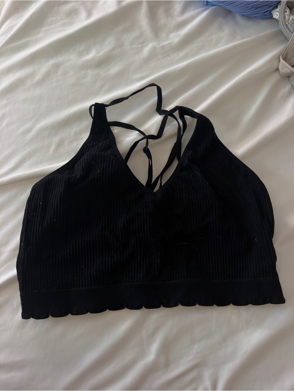 BKE Black Ribbed Scalloped Hem Strappy Tank